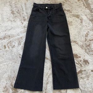 SHEIN Raw Hem Black Wide Leg Jeans